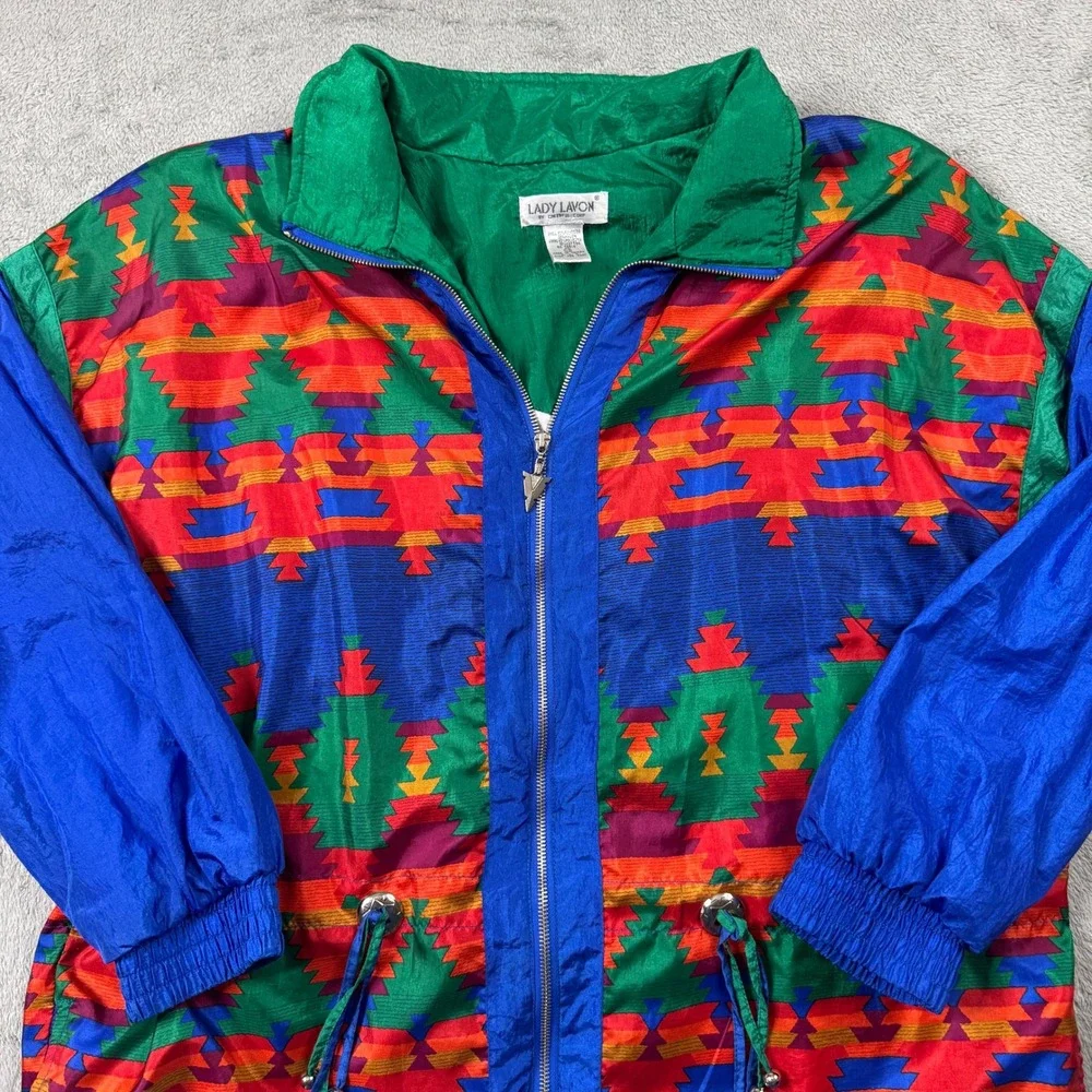 Lady‎ Lavon Windbreaker Jacket Women 1X Multicolor Vintage Southwestern Zip